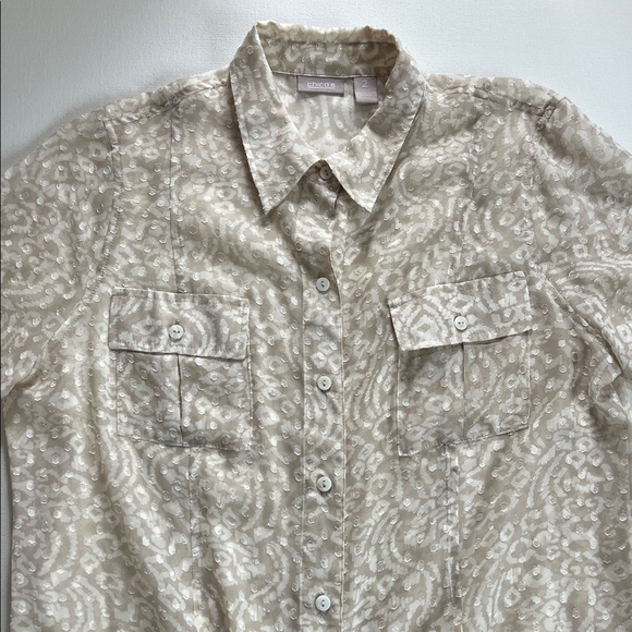 Chico's Other - Chico's Beige Patterned Women’s Sheer Casual Button Down Shirt - 2(L)